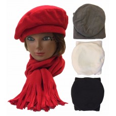 Ladies Mujer Winter Fleece Beret Scarf 2 PCS Gift Set Beret Scarf Hat Cap  eb-19417561